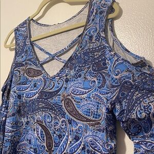 Cold Shoulder Paisley design Tunic by CATHY XL Pit to Pit 23 inches L 31 inches